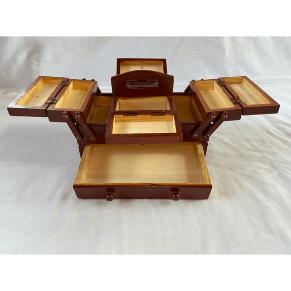 Vintage Wooden Singer Accordion Sewing/Notion Box, Small, Keepsake Organizer - Picture 2 of 16